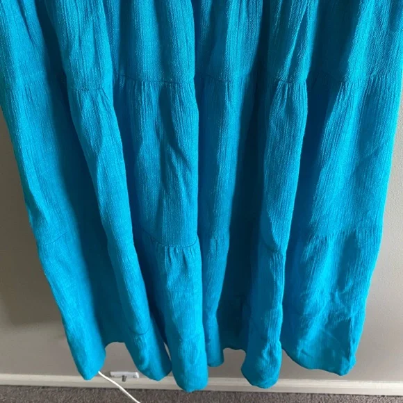 J Glee Womens Babydoll Dress L Aqua Tiered V Neck Lined Beachy Y2K - Picture 11 of 13